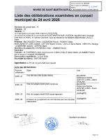 LISTE DES DELIBERATIONS DU CONSEIL DU 24 AVRIL 2026